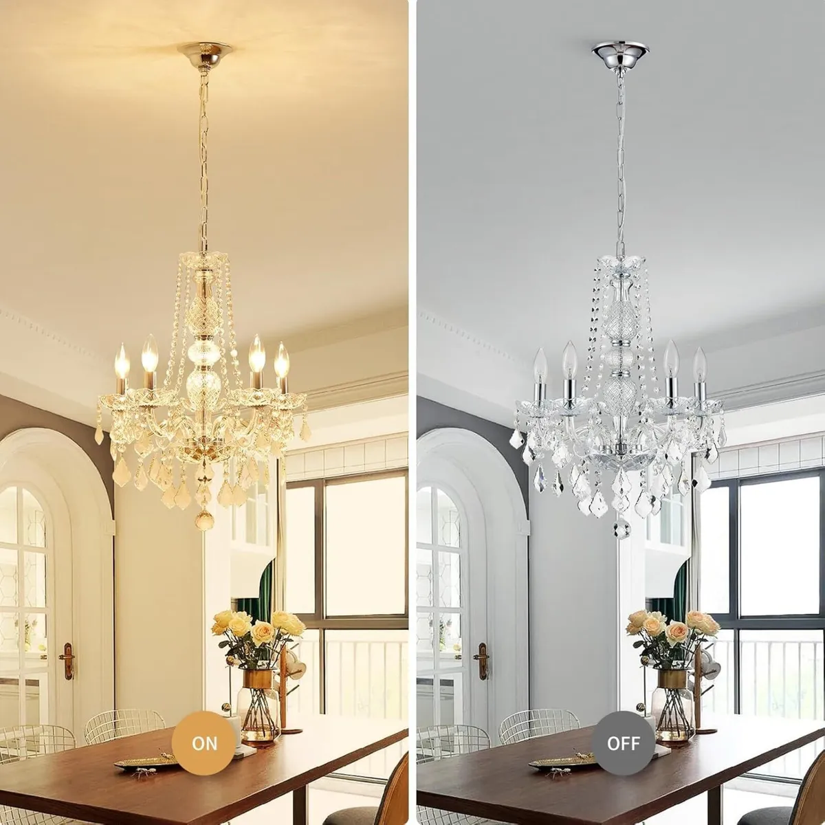 Crystal 5-Light Candle Chandelier Pendant - Image 4