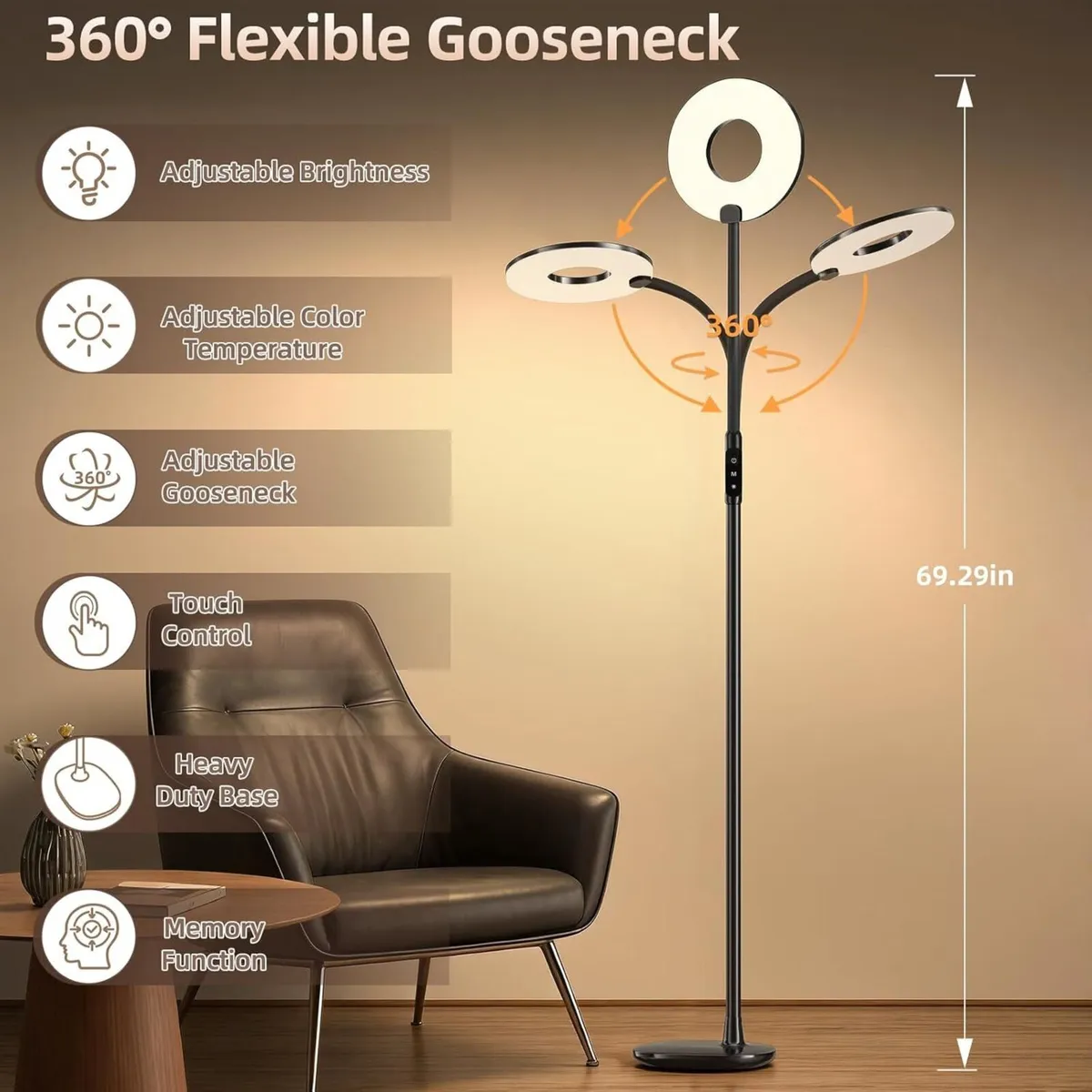 LED Floor Lamp 70'' Bright Reading Lamps for - Image 3