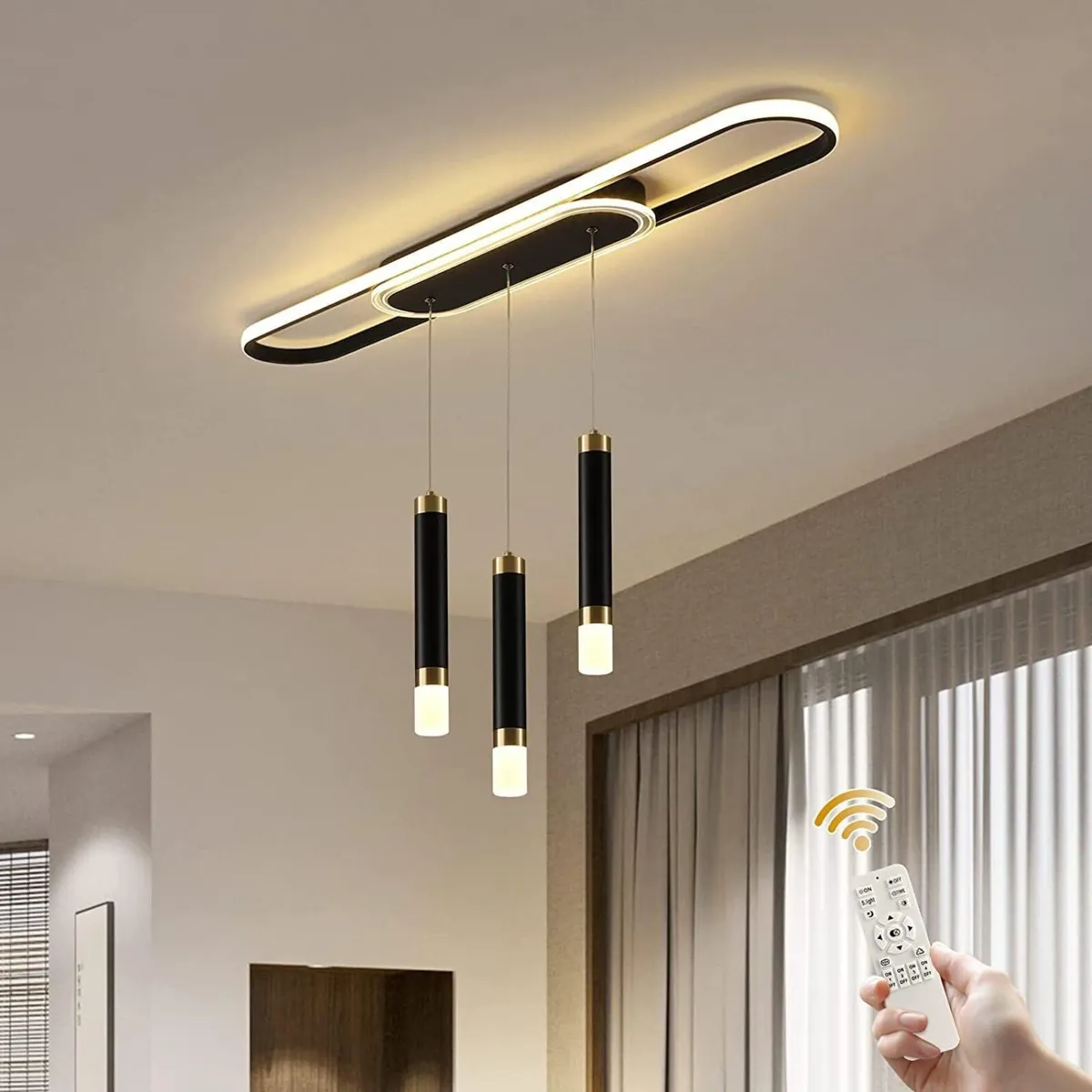 LED Pendant Light with 3 Dimmable Lights Remote - Image 1