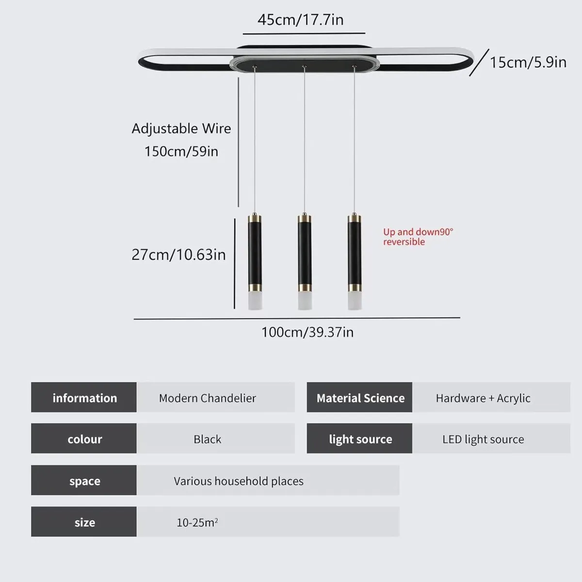 LED Pendant Light with 3 Dimmable Lights Remote - Image 3