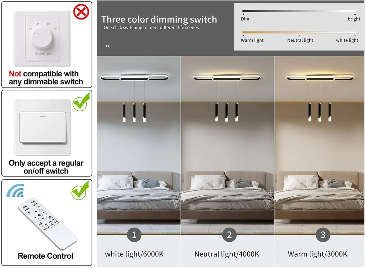 LED Pendant Light with 3 Dimmable Lights Remote - Image 4