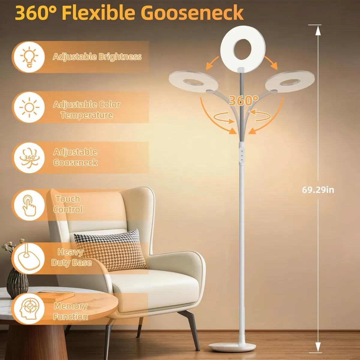 LED Floor Lamp 70'' Bright Reading Lamps for - Image 3