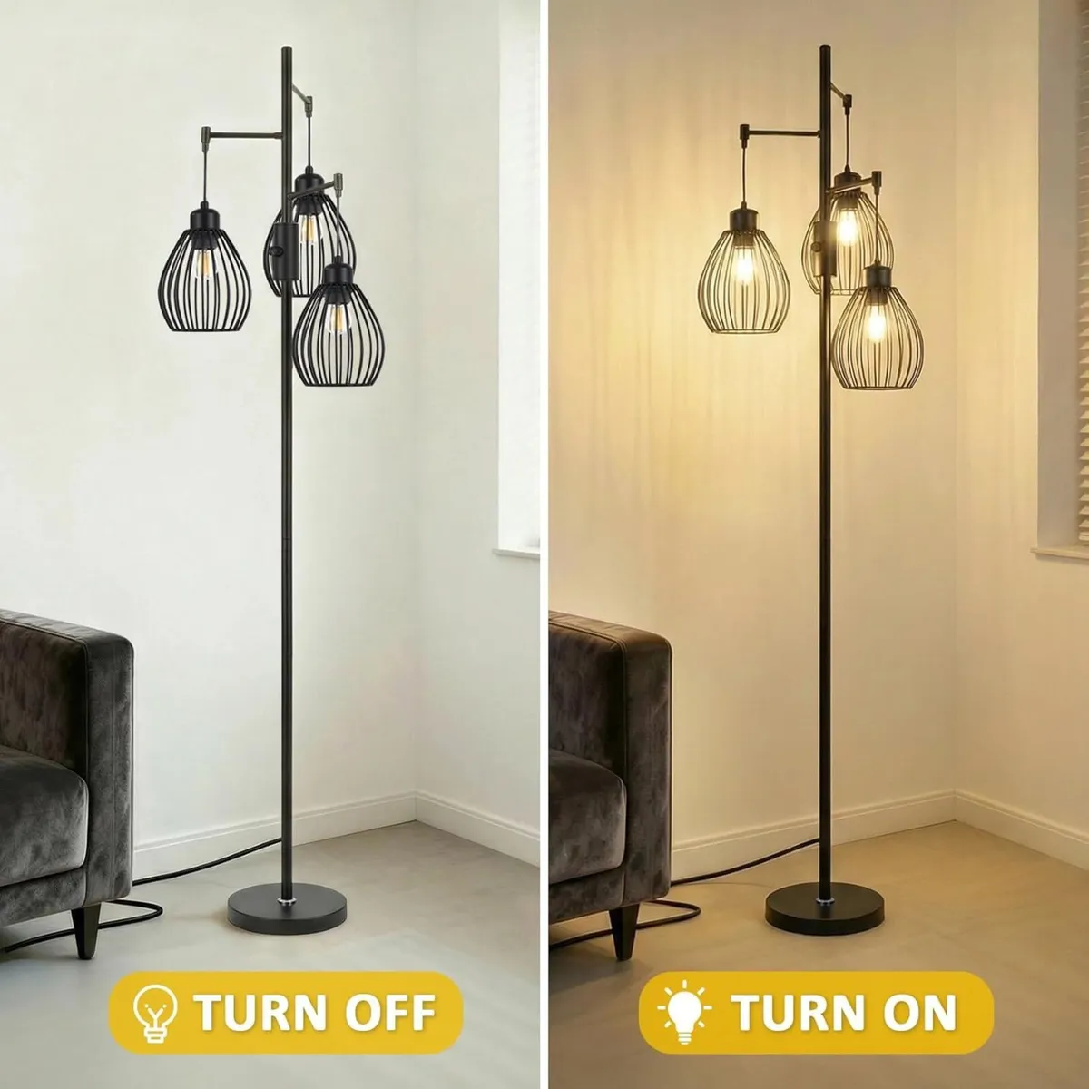 Industrial Floor Lamp Dimmable 3-Lights Standing - Image 3