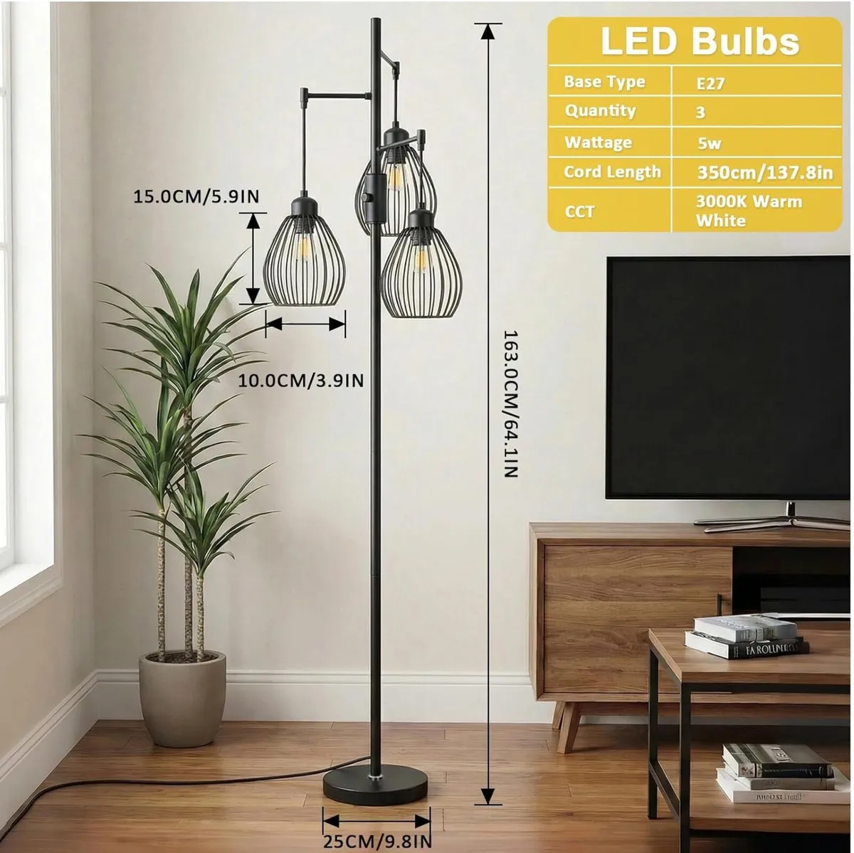 Industrial Floor Lamp Dimmable 3-Lights Standing - Image 4