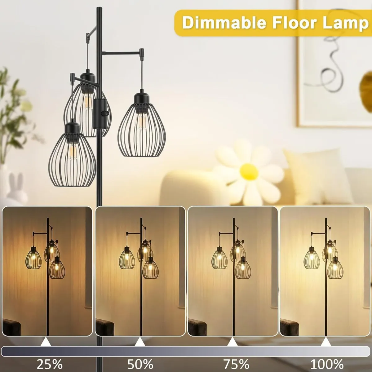 Industrial Floor Lamp Dimmable 3-Lights Standing - Image 2