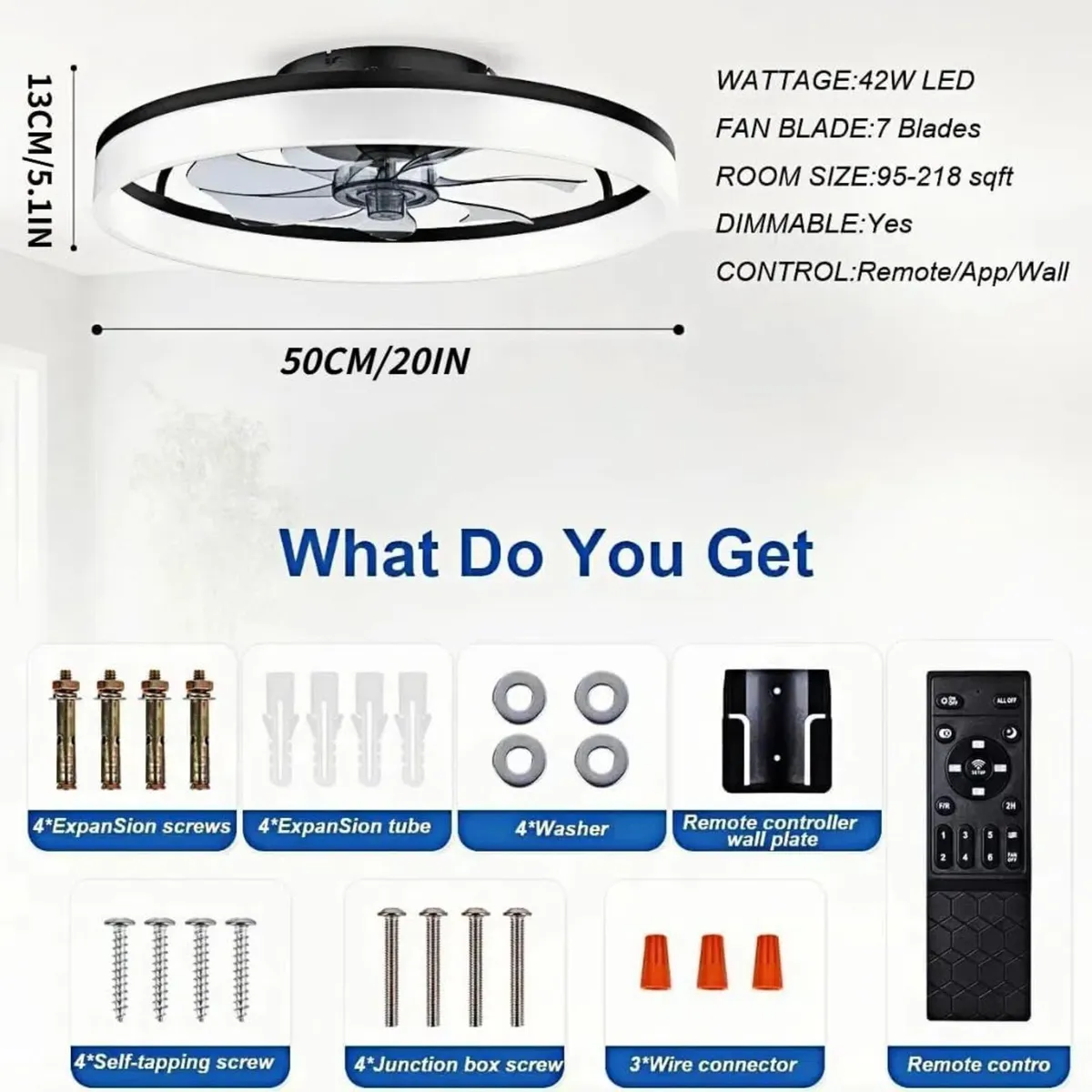 50CM Modern Ceiling Fans with Lights Reversible - Image 1