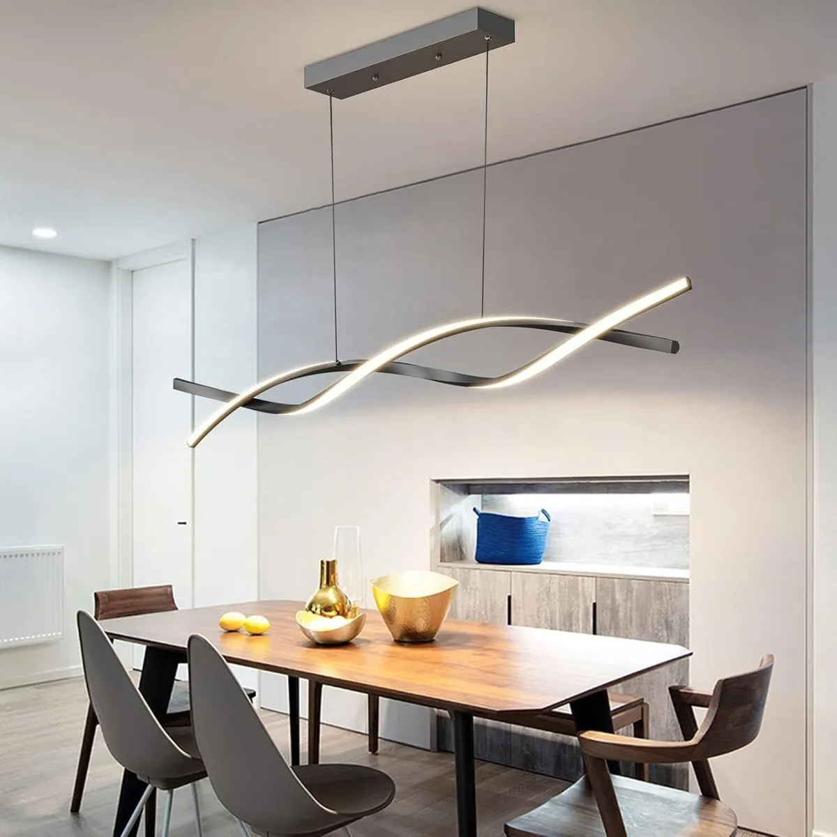 100CM Wave Pendant Light Black Modern Chandelier - Image 1