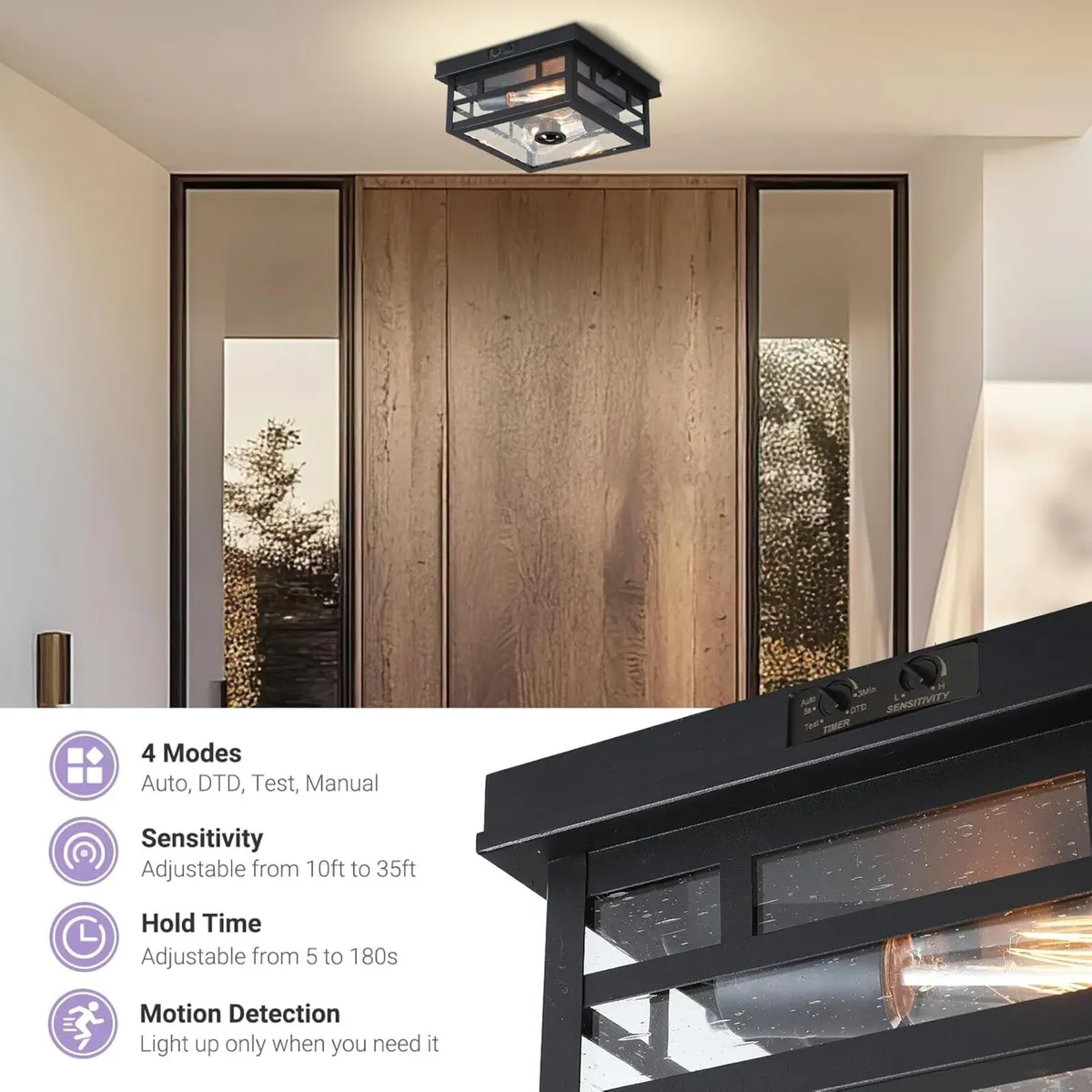 Outdoor Flush Mount Motion Sensor Ceiling Light - - Image 4