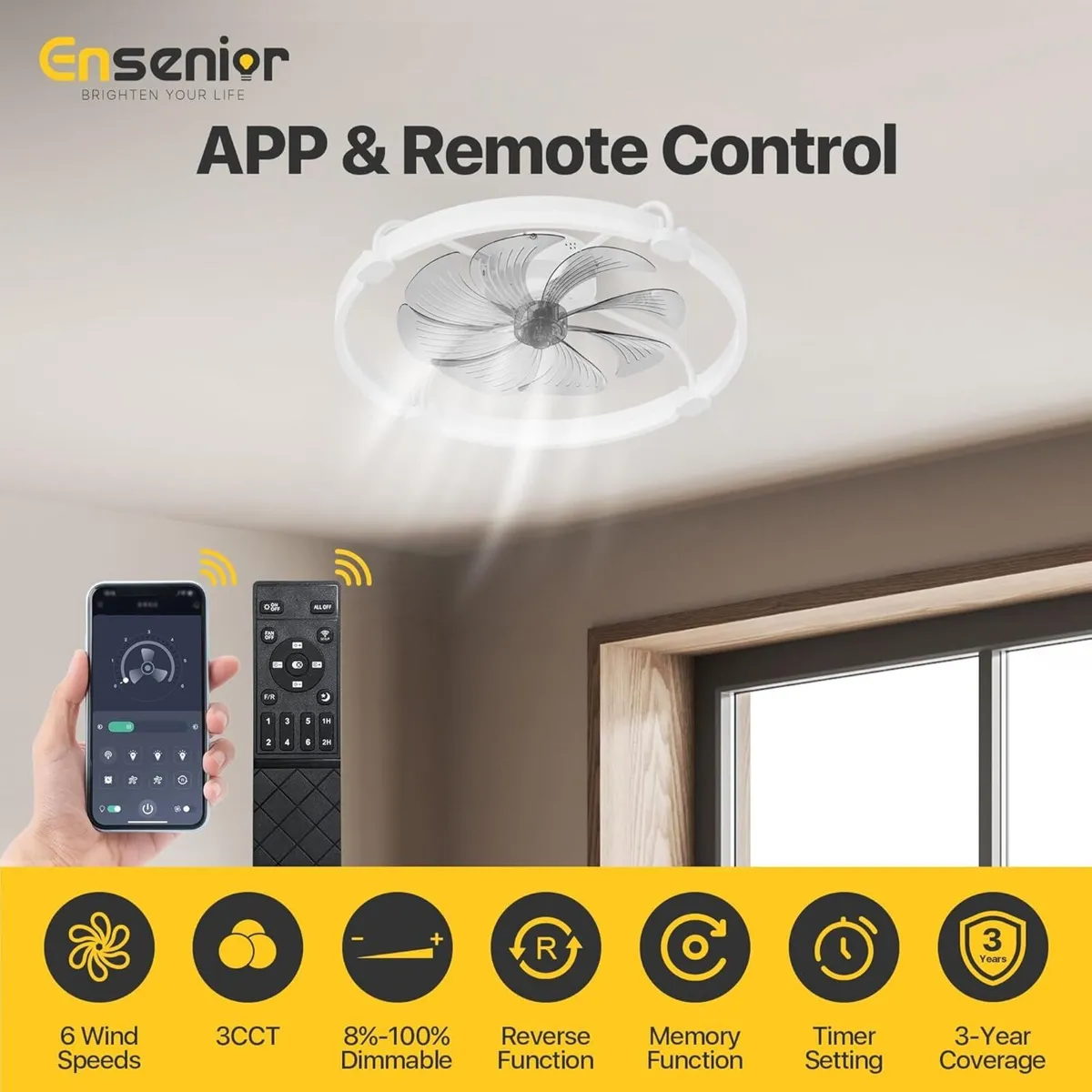 Ceiling Fans with Lights and Remote 60cm Flush - Image 3