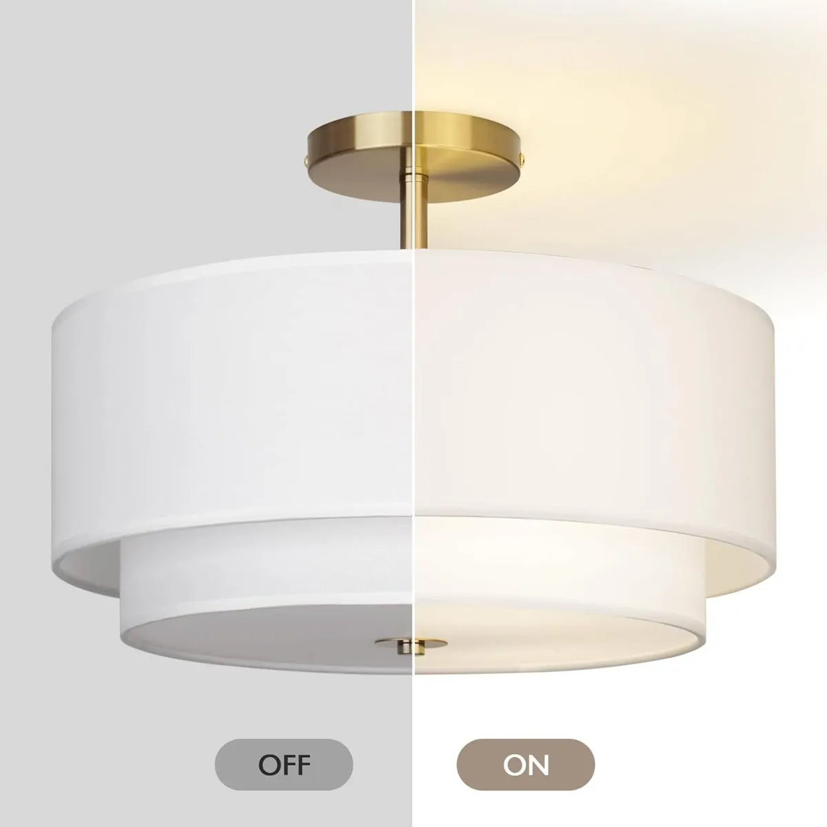 40 cm Dual Drum Gold 3-Light Semi Flush Mount - Image 4