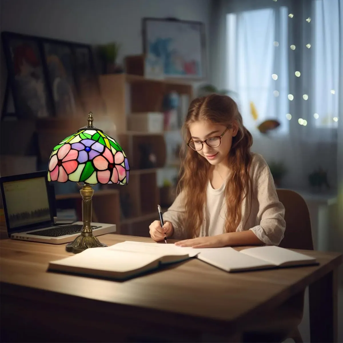 Small Tiffany Lamp 8 Inch Style Lights Table - Image 2