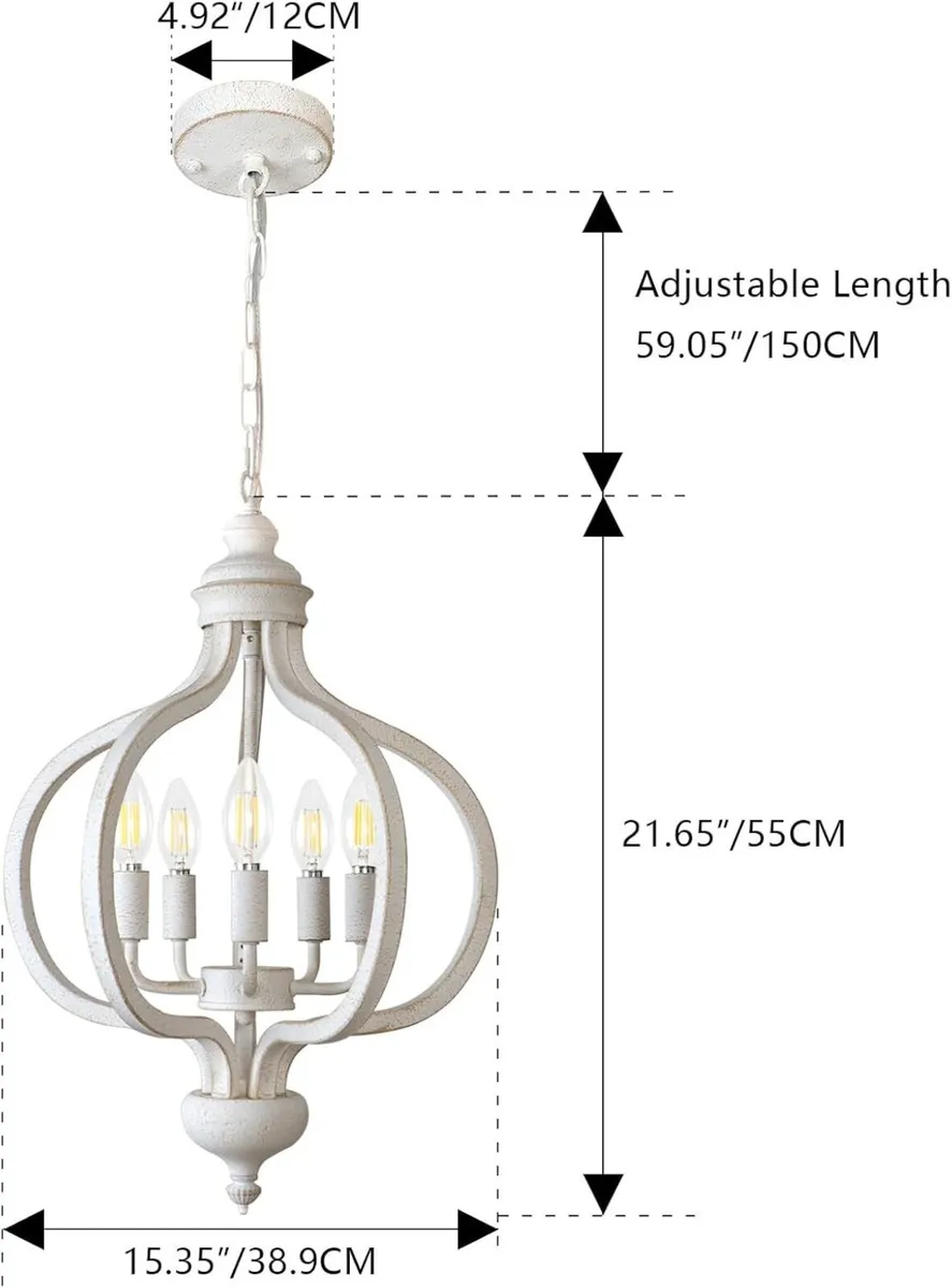 5Light Chandeliers Ceiling Light Distressed White - Image 2