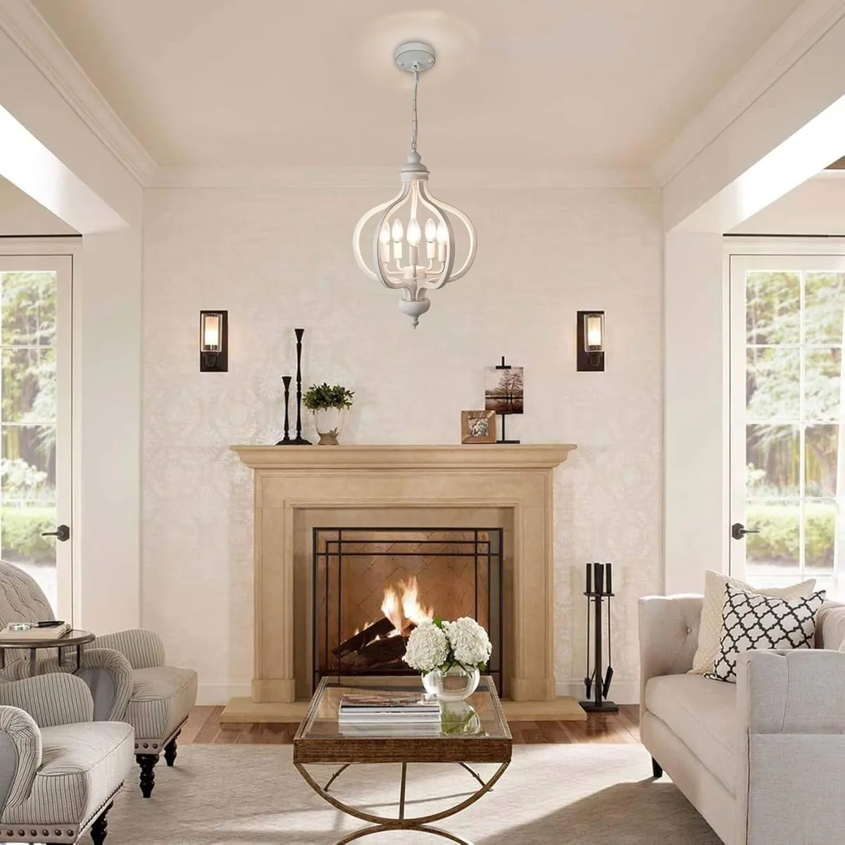 5Light Chandeliers Ceiling Light Distressed White - Image 4