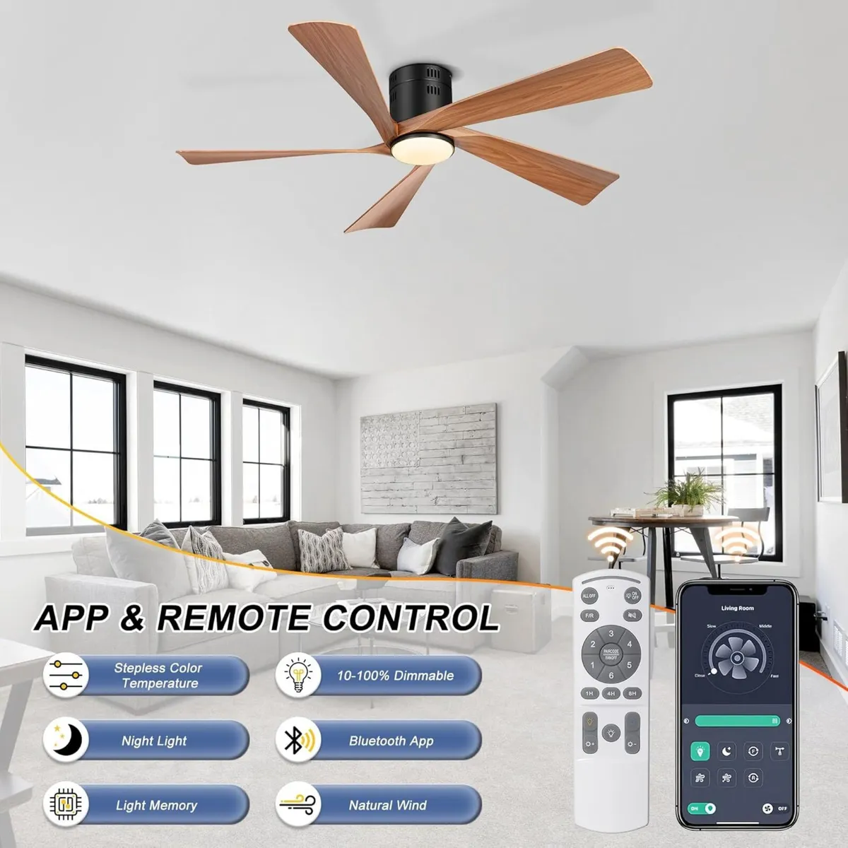 52 inch Ceiling Fans with Lights Remote APP - Image 2