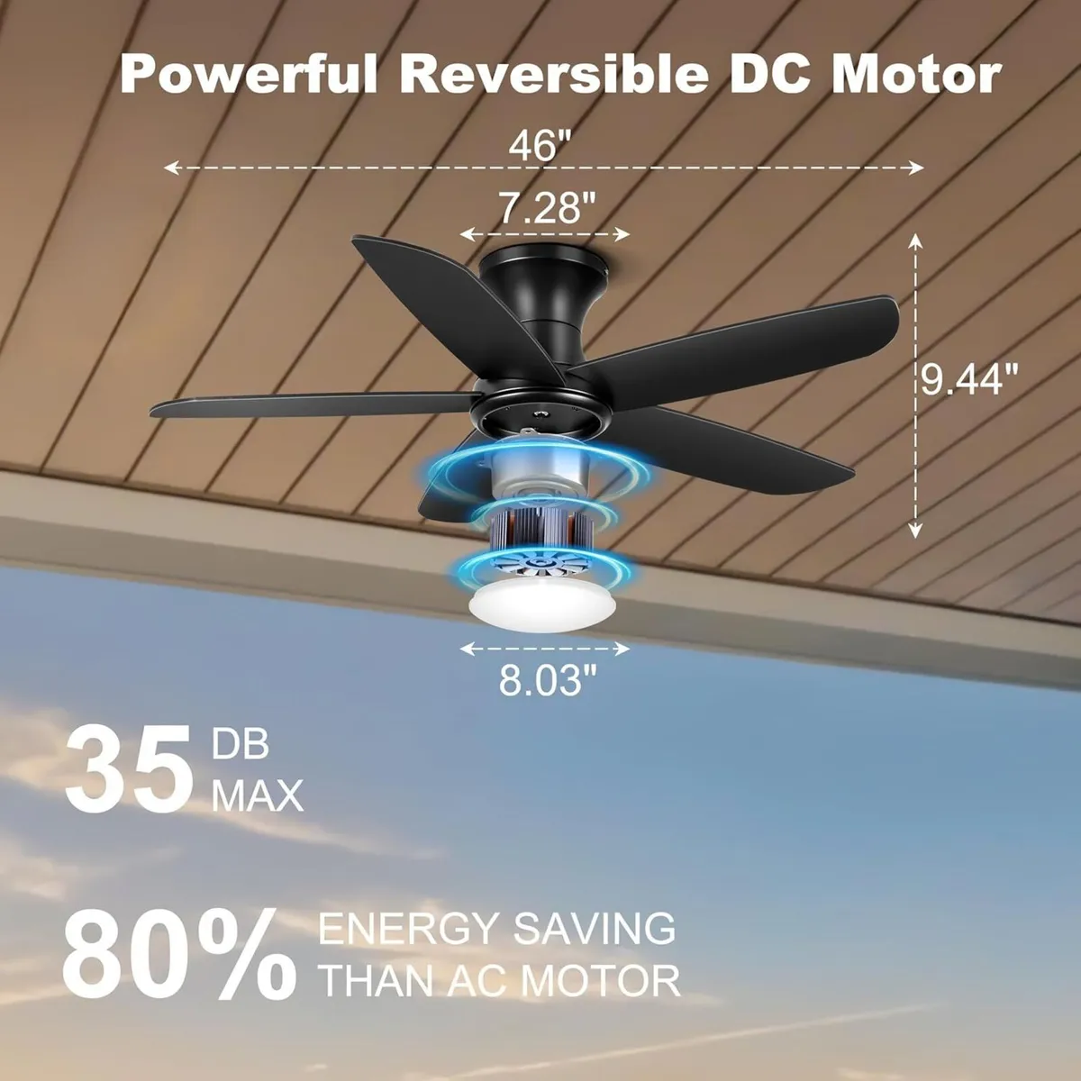 Ceiling Fan with Lights 46 inch Flush Mount Fans - Image 2