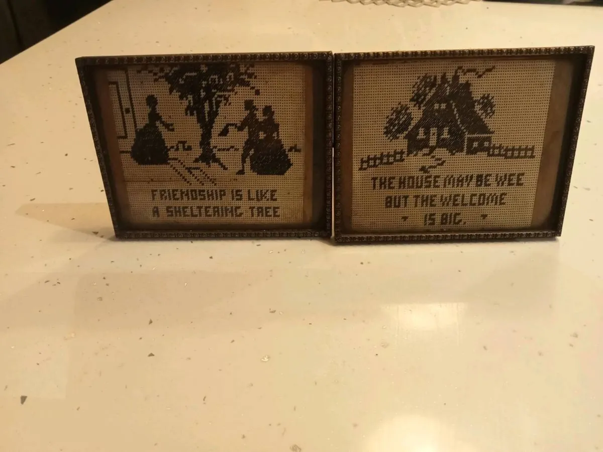 Two old cross stitch pictures - Image 1