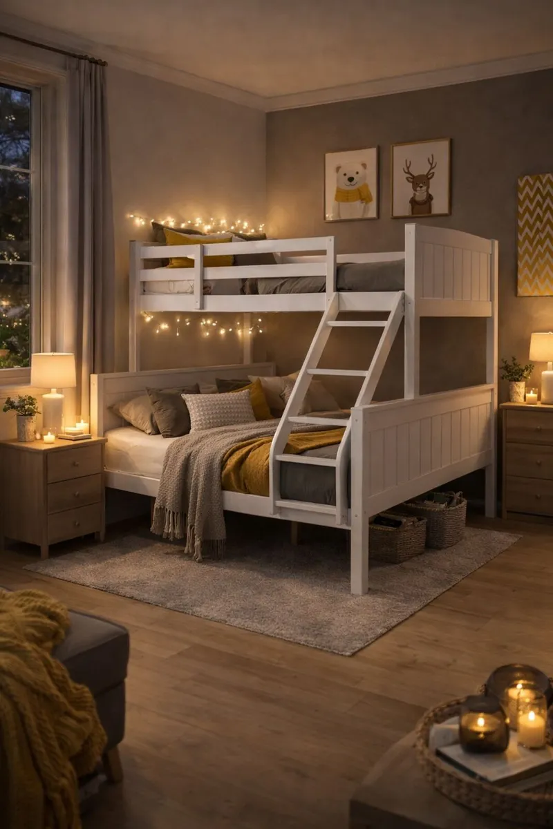 Double & Single Bunk Bed – Grey – Solid Wood - Image 1