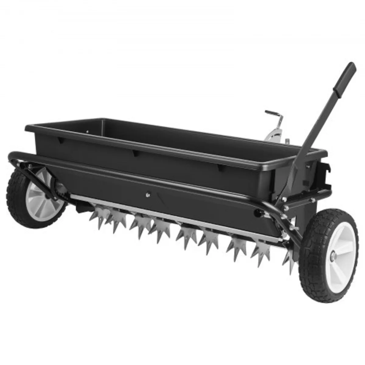 Tow Behind Lawn Spreader with Aeration Spikes, 0.8 - Image 1
