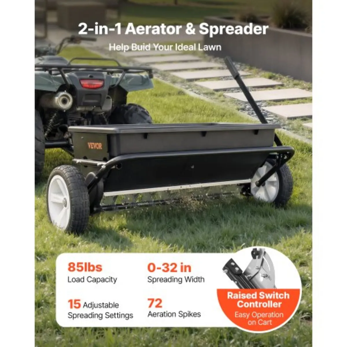 Tow Behind Lawn Spreader with Aeration Spikes, 0.8 - Image 2