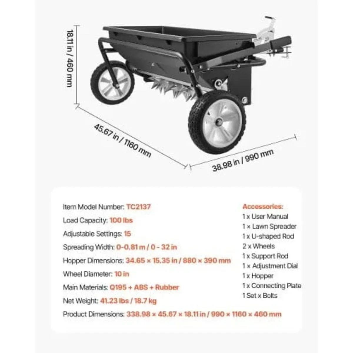 Tow Behind Lawn Spreader with Aeration Spikes, 0.8 - Image 3