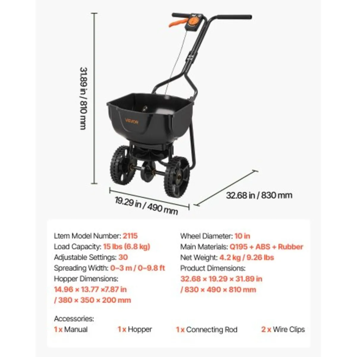 Push Lawn Spreader, 3m Spreading Width, Broadcast - Image 2