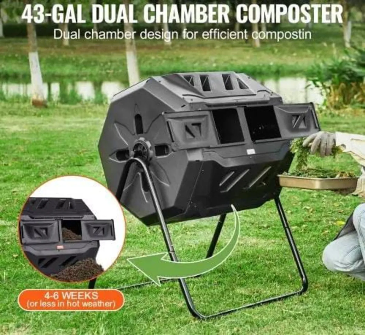 Compost Bin, 162.8 L Dual Chamber Composting Tumbl - Image 4