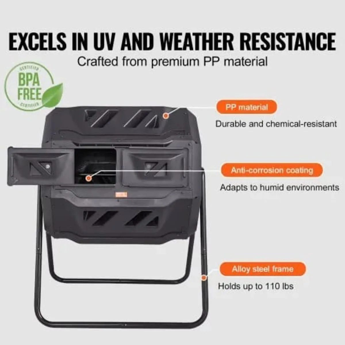 Compost Bin, 162.8 L Dual Chamber Composting Tumbl - Image 2