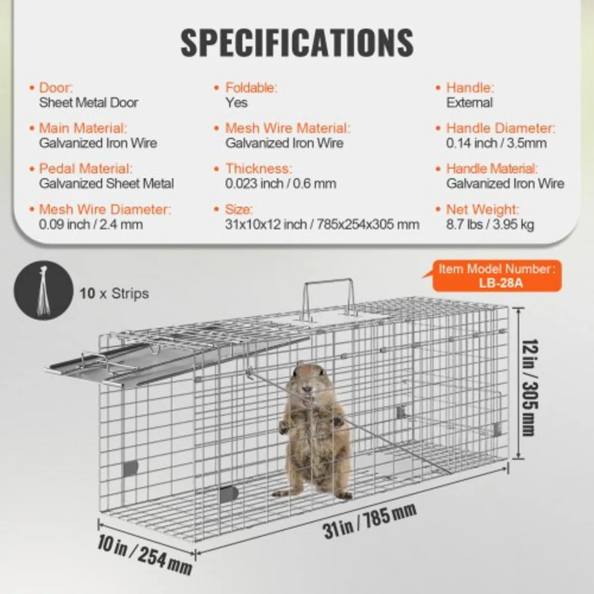 Live Animal Cage Trap, 79 x 25 x 30.5 cm Humane Ca - Image 2