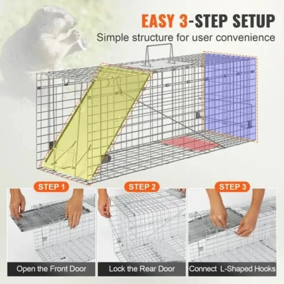 Live Animal Cage Trap, 79 x 25 x 30.5 cm Humane Ca - Image 4