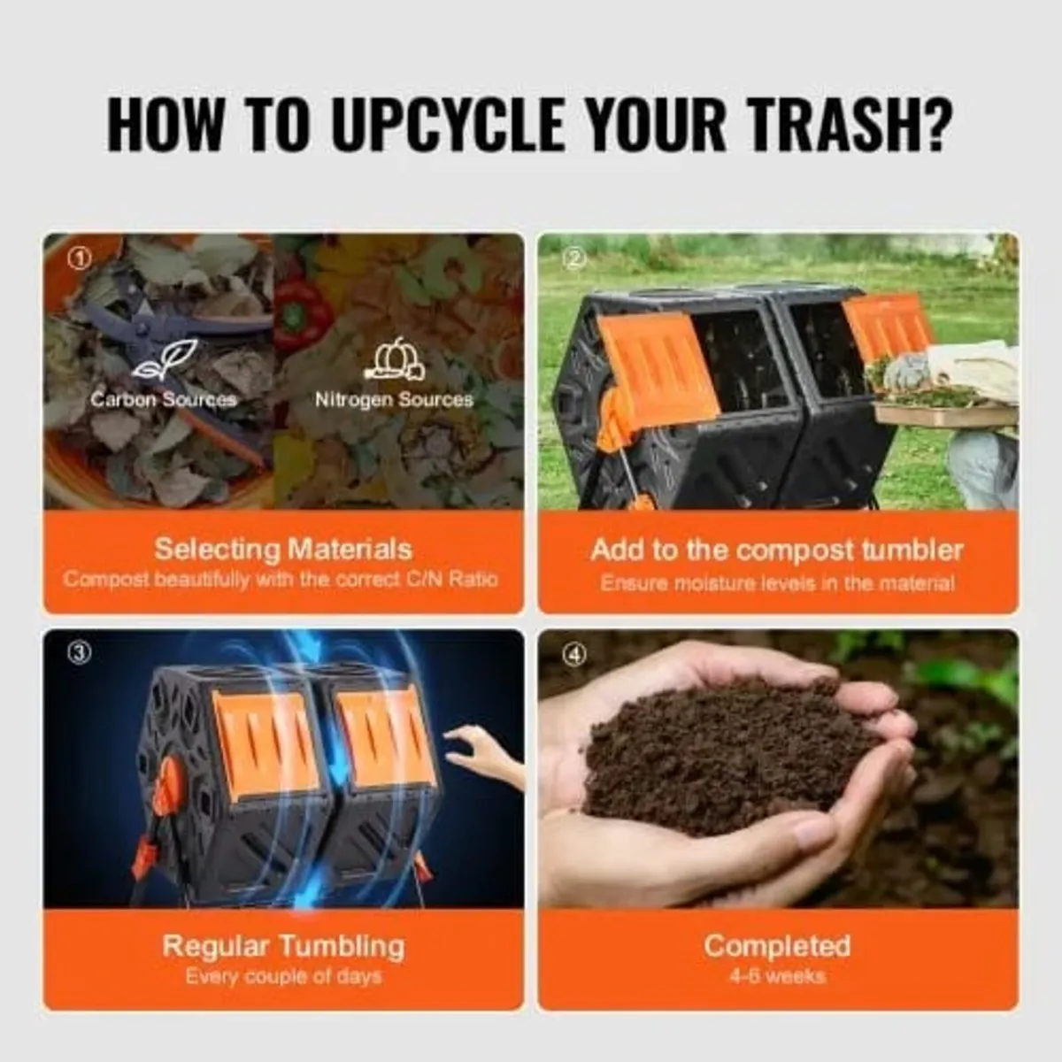 Compost Bin, 140.1L Dual Chamber Composting Tumble - Image 4