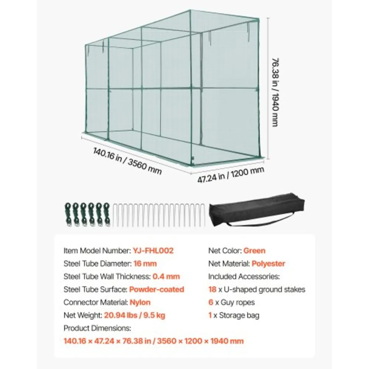 Crop Cage, 3.56 x 1.2 x 1.94 m Plant Protection Te - Image 2