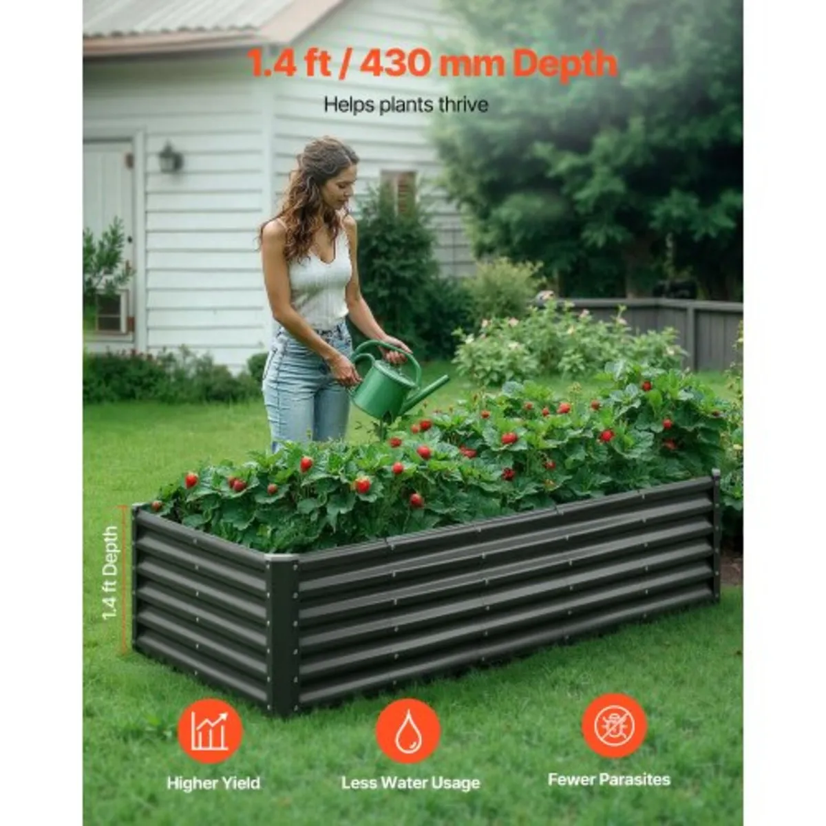 Metal Raised Garden Bed, 1.8 x 0.9 x 0.4 m Outdoor - Image 3