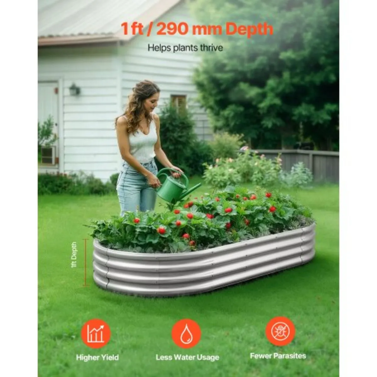 Metal Raised Garden Bed, 1.8 x 0.9 x 0.3 m Outdoor - Image 3