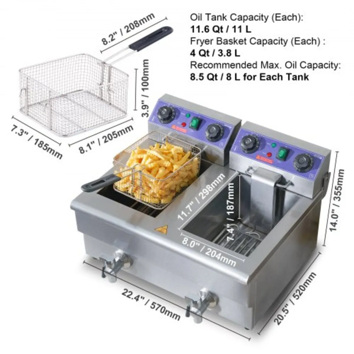 Commercial Deep Fryer, Dual Tank 3000W Electric Co - Image 3