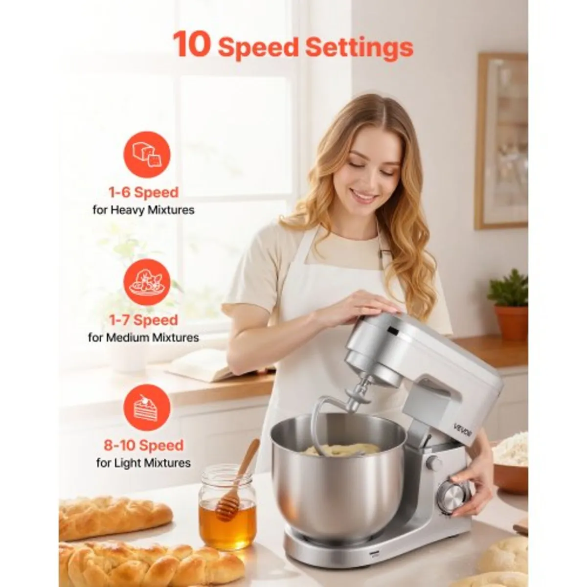 Stand Mixer, 4.2 L+5.7 L Electric Kitchen Mixer, 1 - Image 3