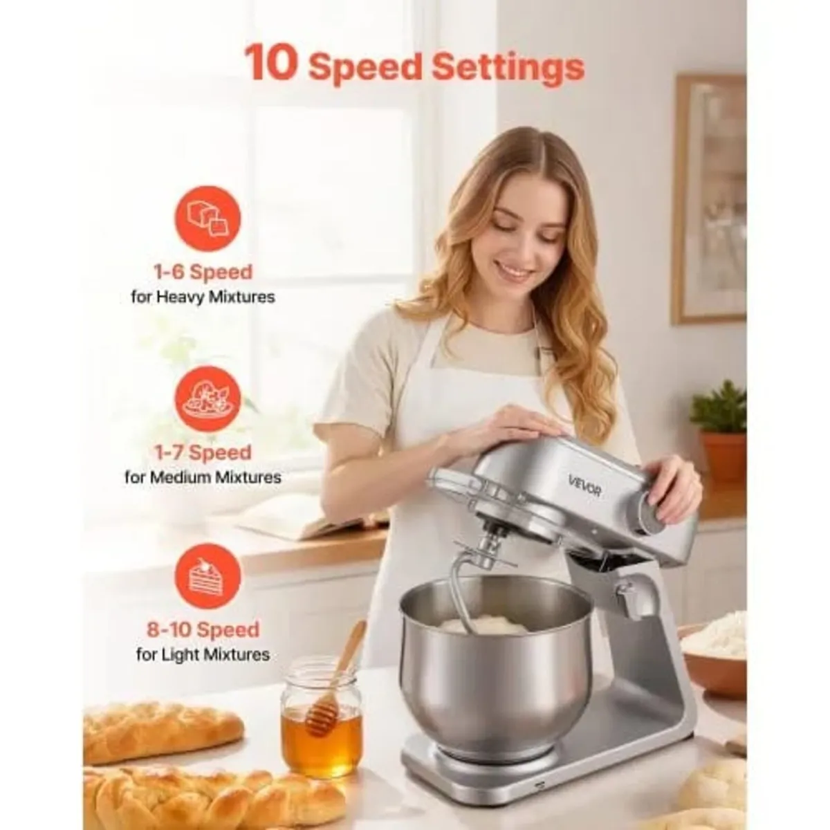 Stand Mixer, 7.4 L Electric Kitchen Mixer, 1800W D - Image 2
