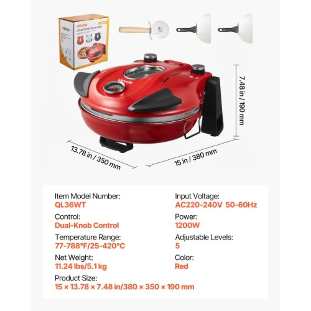 Pizza Oven, 304.8 mm Electric Pizza Maker, 1200W E - Image 2