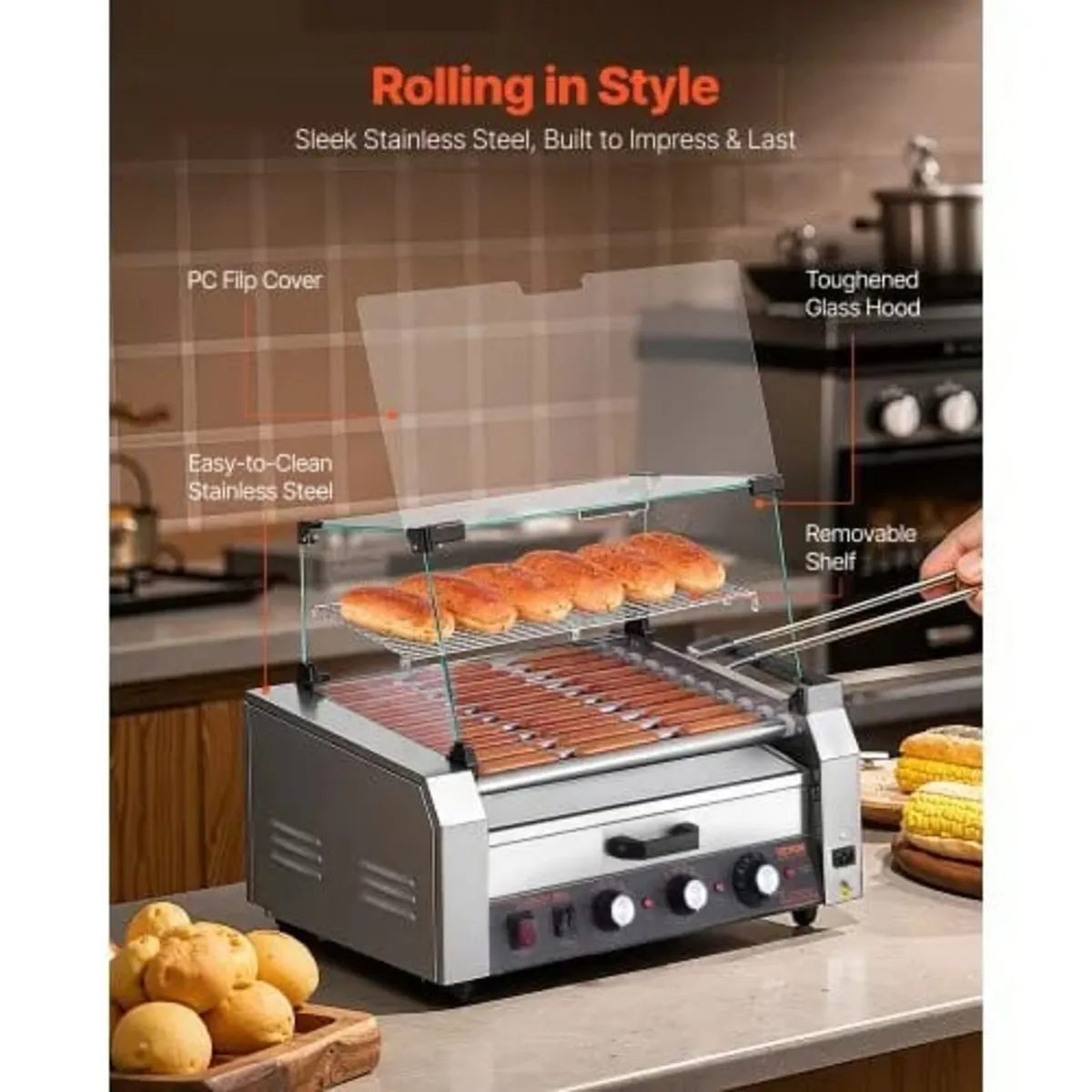 Hot Dog Roller, 30 Hot Dog 11 Rollers, Stainless S - Image 2
