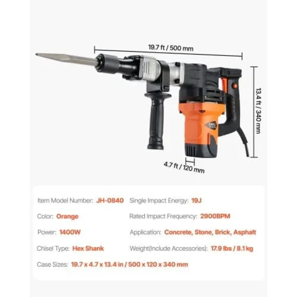 Demolition Jack Hammer Concrete Breaker 1400W Elec - Image 2