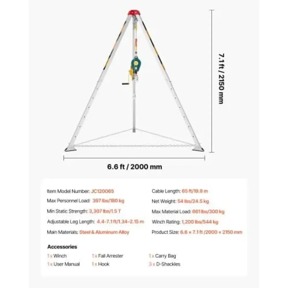 Heavy Duty Rescue Tripod Lifting Hoist 544 kg Winc - Image 2