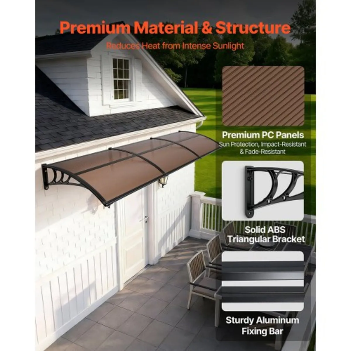 Awning Canopy 80" x 40", UPF 50+ Polycarbonate Ent - Image 4