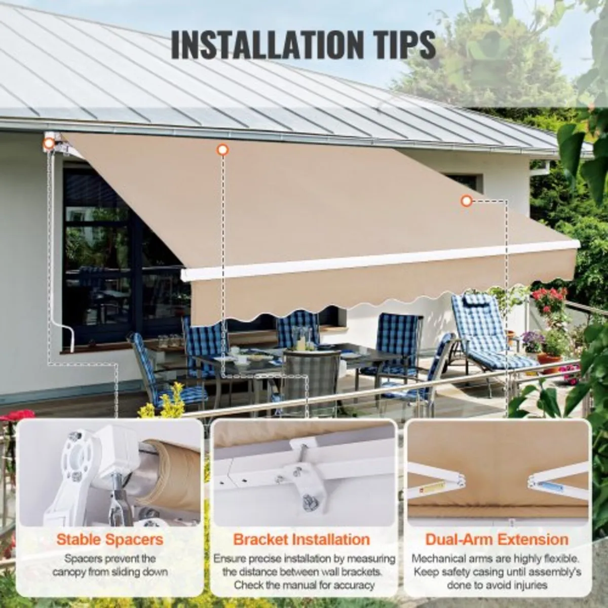 Retractable Awning, 8 x 7 ft Outdoor Patio Awning - Image 4