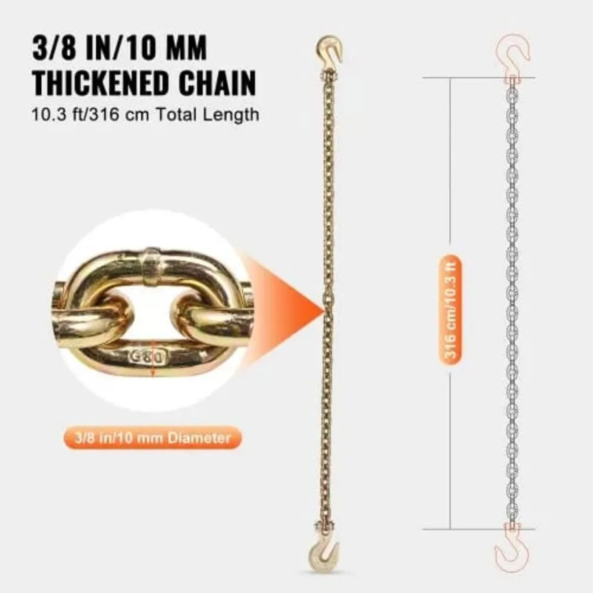Binder Chain G80 Tie Down Tow Chain with Hooks 9.5 - Image 3
