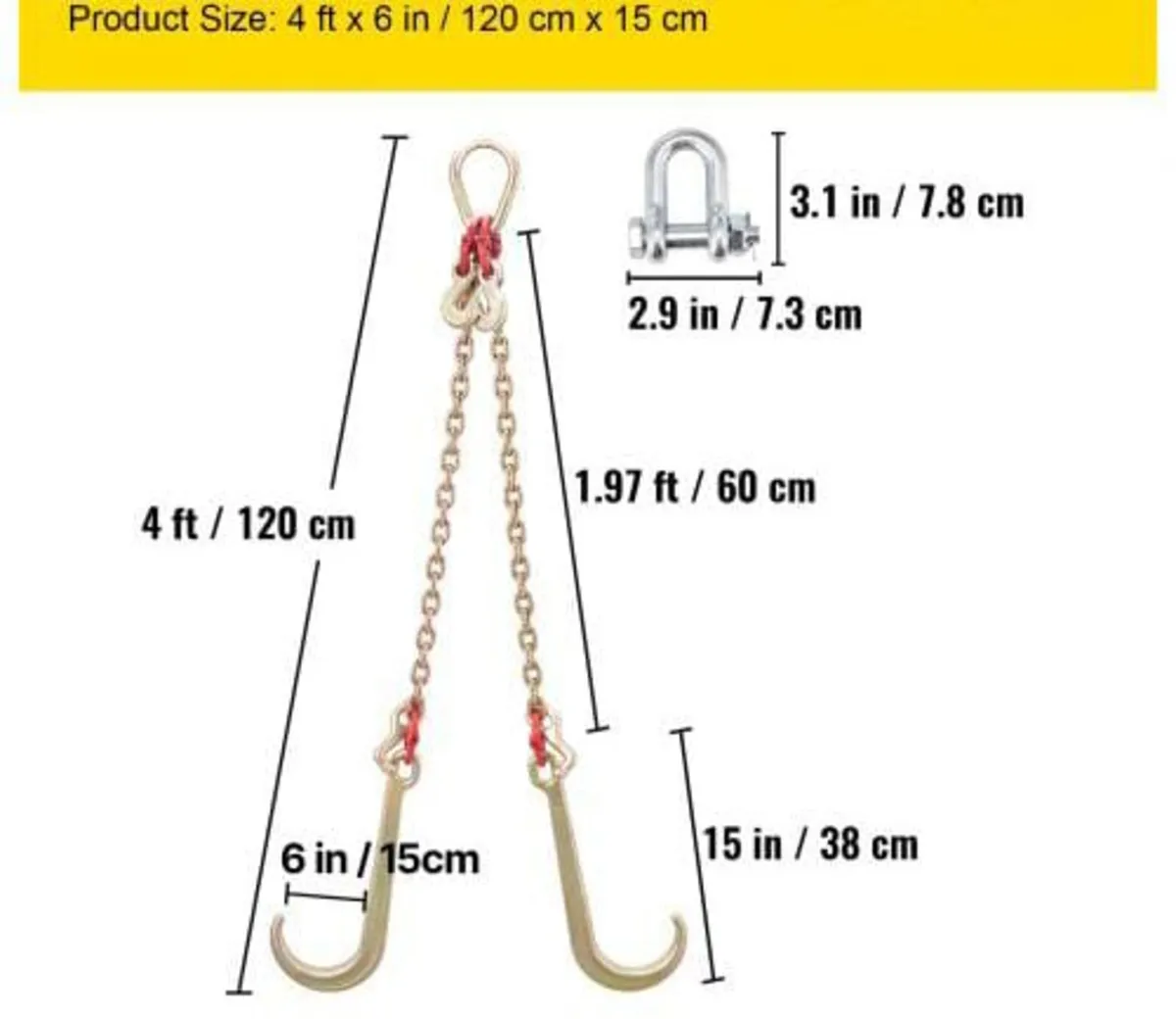 V Bridle Chain, 8 mm x 60 cm Bridle Tow Chain, Gra - Image 4