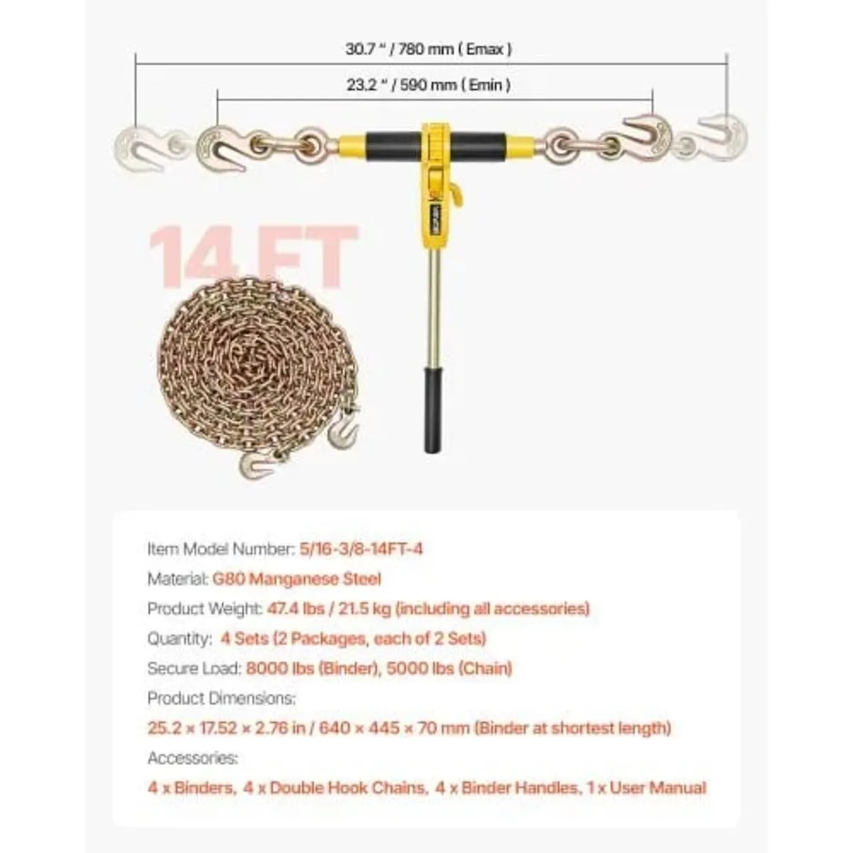 Ratchet Chain Binder, 5/16 in x 12.8 ft G80 Chains - Image 3