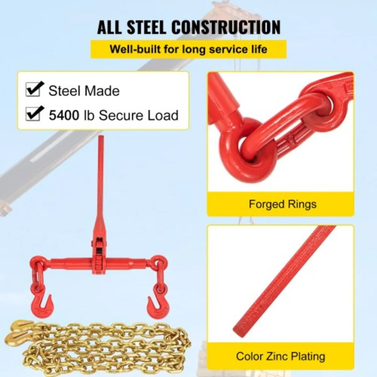 Chain Load Binder, 8 mm Tie Down Kit with 2.45 Ton - Image 3