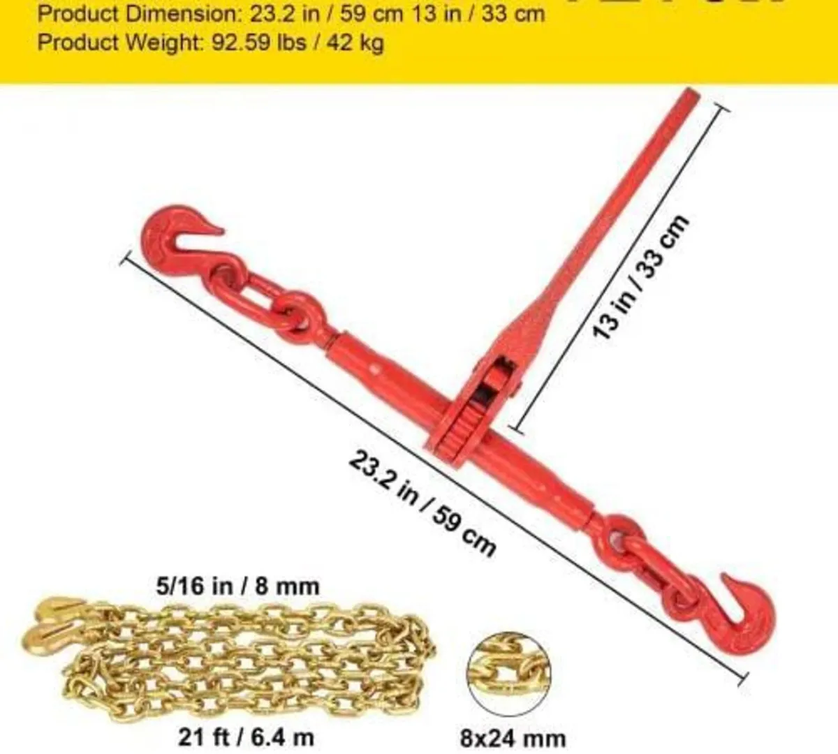 Chain Load Binder, 8 mm Tie Down Kit with 2.45 Ton - Image 4