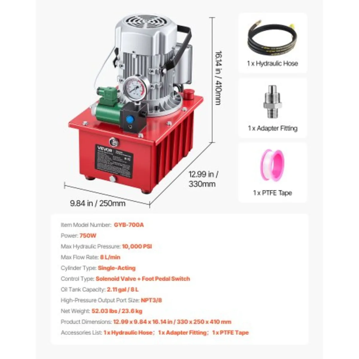 Electric Driven Hydraulic Pump, 750W 10,000 PSI, S - Image 2