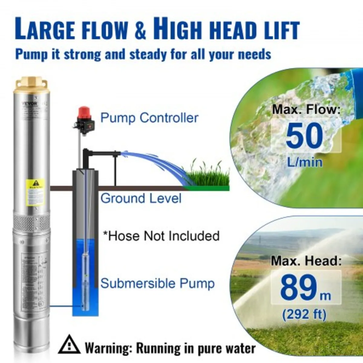 Deep Well Submersible Pump, 550W 230V/50Hz, 50L/mi - Image 2