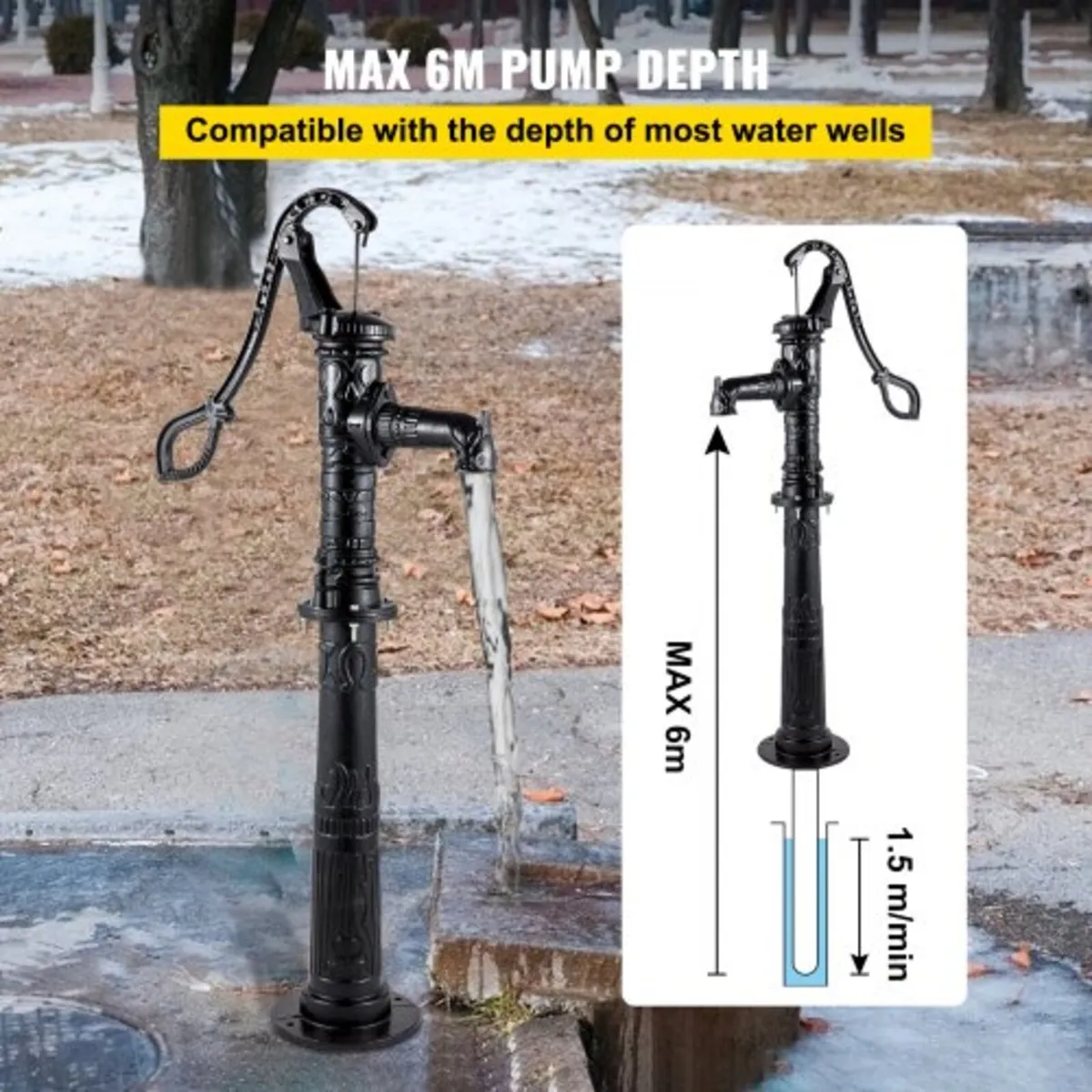 Hand Water Pump with Stand, 40 x 23.9 x 135 cm(15. - Image 2